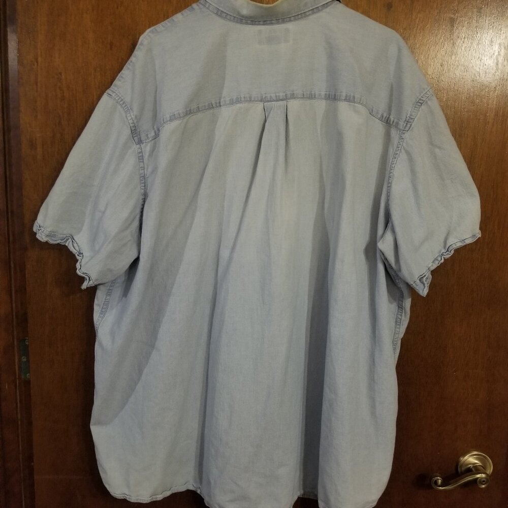Foundry 3XLT banded denim shirt, discolored and stained - Picture 8 of 9